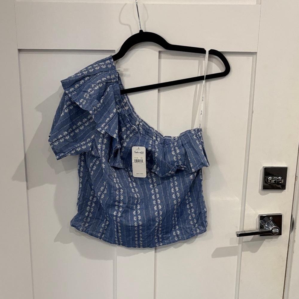 Splendid Blue and White One-Shoulder Blouse